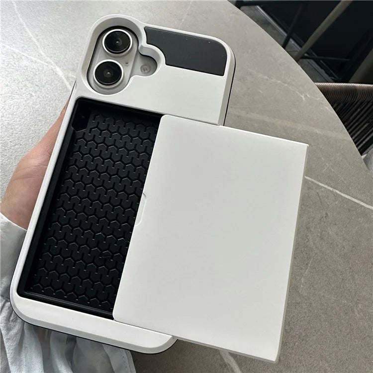 For iPhone 16 Plus Case with Sliding Card Holder PC+TPU Phone Back Cover