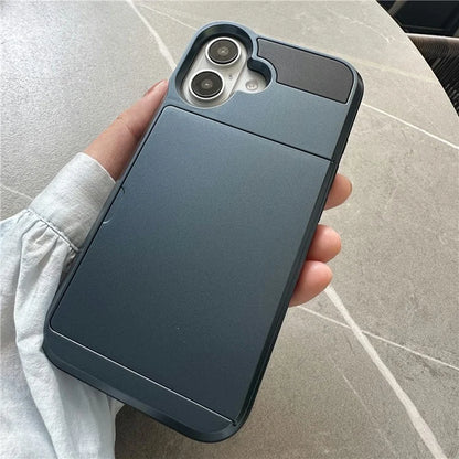 For iPhone 16 Plus Case with Sliding Card Holder PC+TPU Phone Back Cover