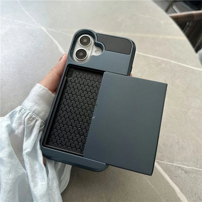 For iPhone 16 Plus Case with Sliding Card Holder PC+TPU Phone Back Cover