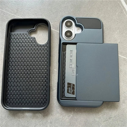 For iPhone 16 Plus Case with Sliding Card Holder PC+TPU Phone Back Cover