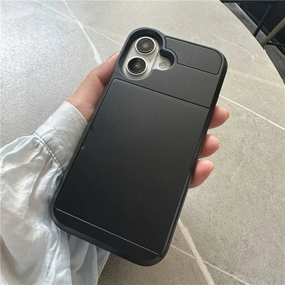 For iPhone 16 Plus Case with Sliding Card Holder PC+TPU Phone Back Cover
