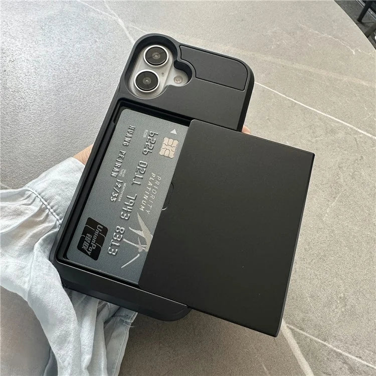 For iPhone 16 Plus Case with Sliding Card Holder PC+TPU Phone Back Cover