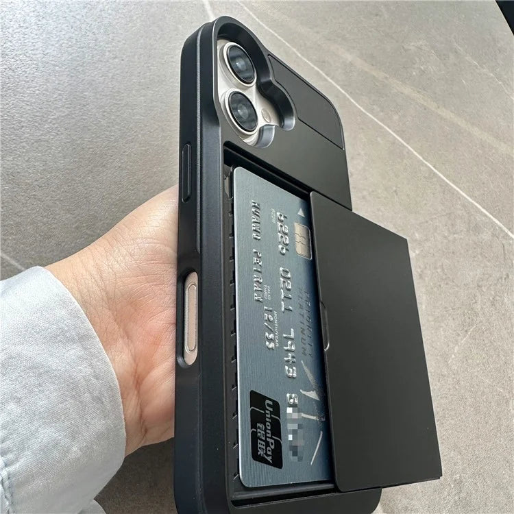 For iPhone 16 Plus Case with Sliding Card Holder PC+TPU Phone Back Cover
