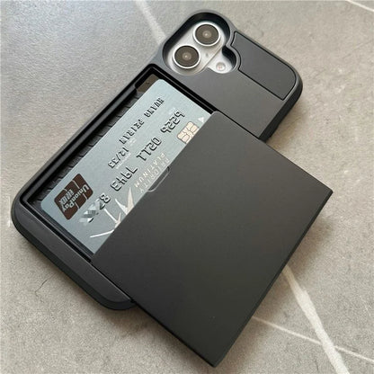 For iPhone 16 Plus Case with Sliding Card Holder PC+TPU Phone Back Cover