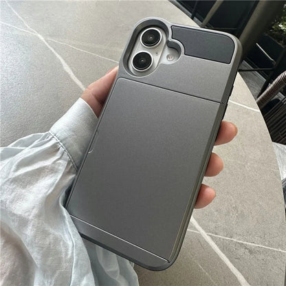 For iPhone 16 Plus Case with Sliding Card Holder PC+TPU Phone Back Cover