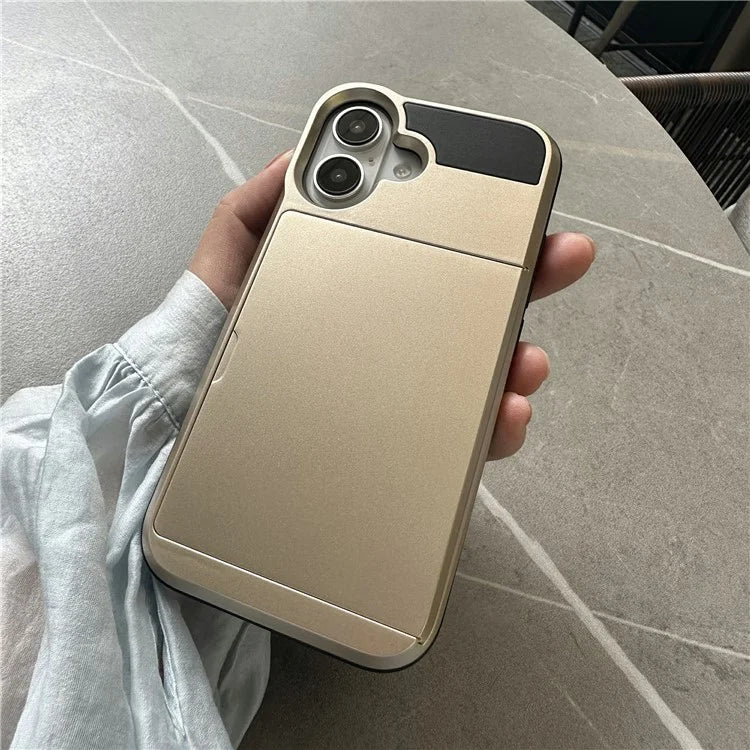 For iPhone 16 Plus Case with Sliding Card Holder PC+TPU Phone Back Cover