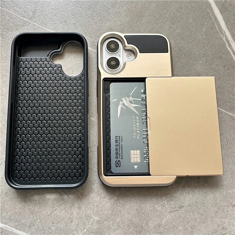 For iPhone 16 Plus Case with Sliding Card Holder PC+TPU Phone Back Cover