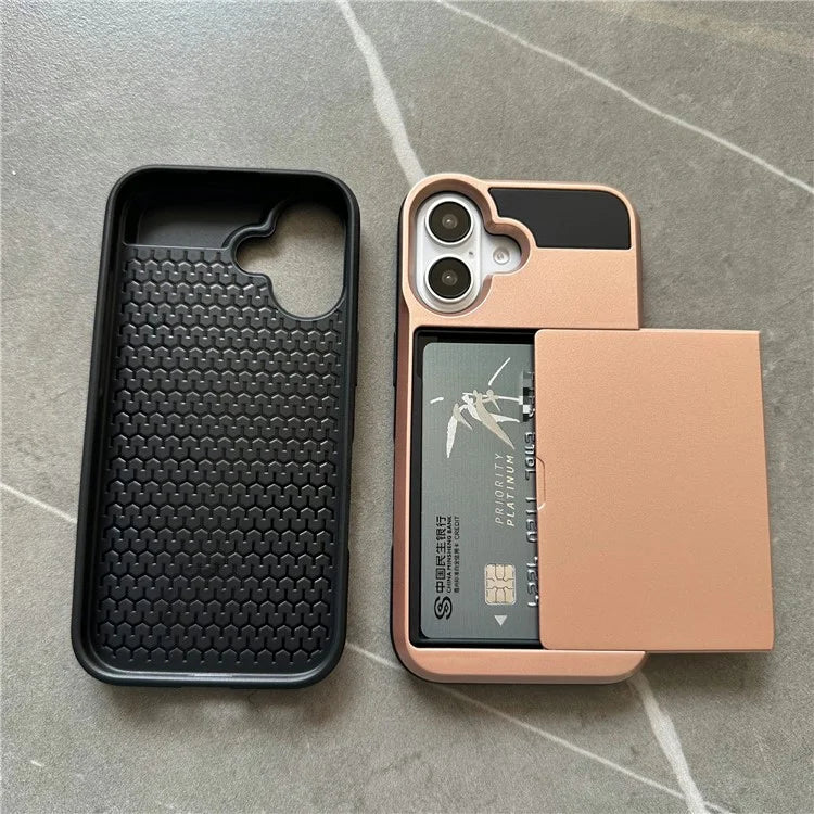 For iPhone 16 Plus Case with Sliding Card Holder PC+TPU Phone Back Cover