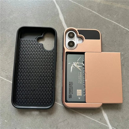 For iPhone 16 Plus Case with Sliding Card Holder PC+TPU Phone Back Cover