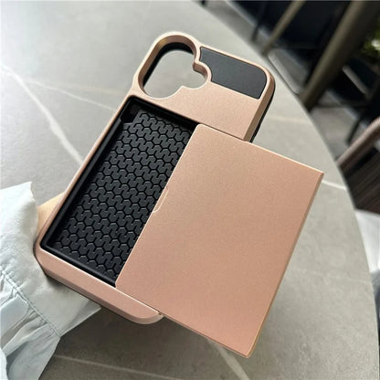 For iPhone 16 Plus Case with Sliding Card Holder PC+TPU Phone Back Cover