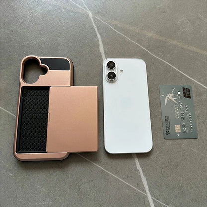 For iPhone 16 Plus Case with Sliding Card Holder PC+TPU Phone Back Cover