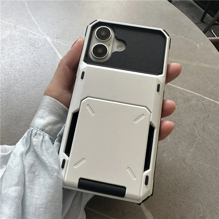 For iPhone 16 Case PC+TPU Dual Layer Back Phone Cover with Card Holder