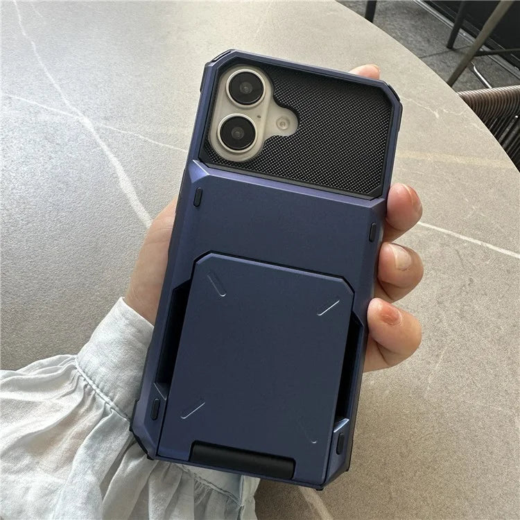 For iPhone 16 Case PC+TPU Dual Layer Back Phone Cover with Card Holder