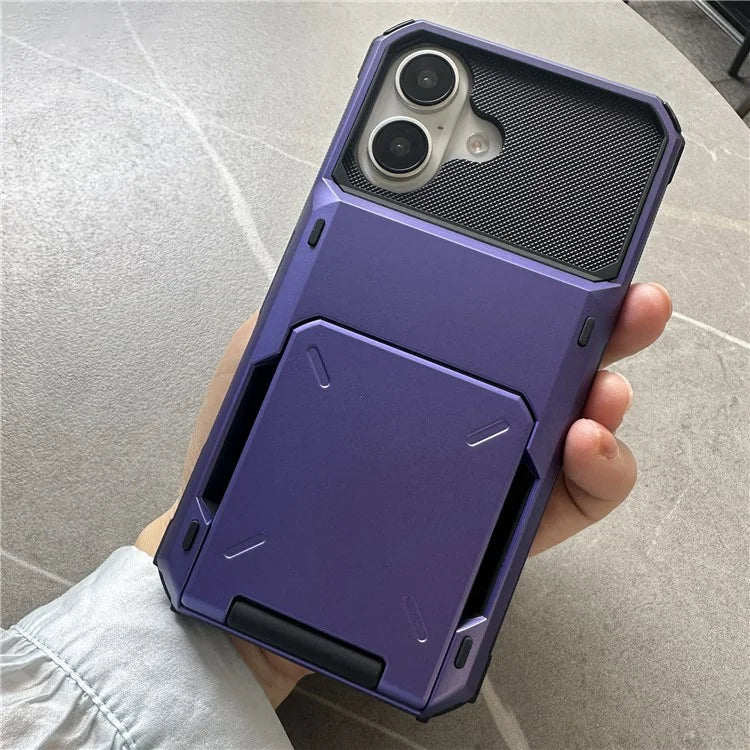 For iPhone 16 Case PC+TPU Dual Layer Back Phone Cover with Card Holder