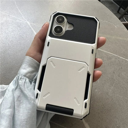 For iPhone 16 Plus Case PC+TPU Dual Layer Back Phone Cover with Card Holder