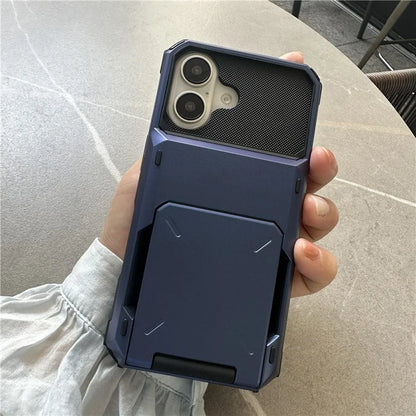For iPhone 16 Plus Case PC+TPU Dual Layer Back Phone Cover with Card Holder