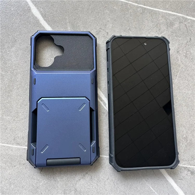 For iPhone 16 Plus Case PC+TPU Dual Layer Back Phone Cover with Card Holder
