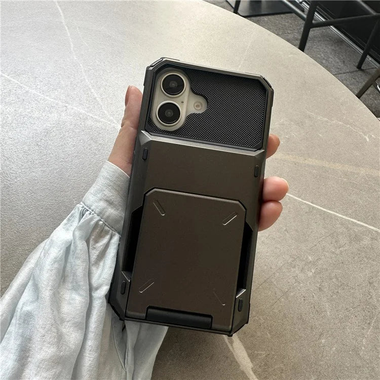 For iPhone 16 Plus Case PC+TPU Dual Layer Back Phone Cover with Card Holder