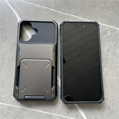 For iPhone 16 Plus Case PC+TPU Dual Layer Back Phone Cover with Card Holder