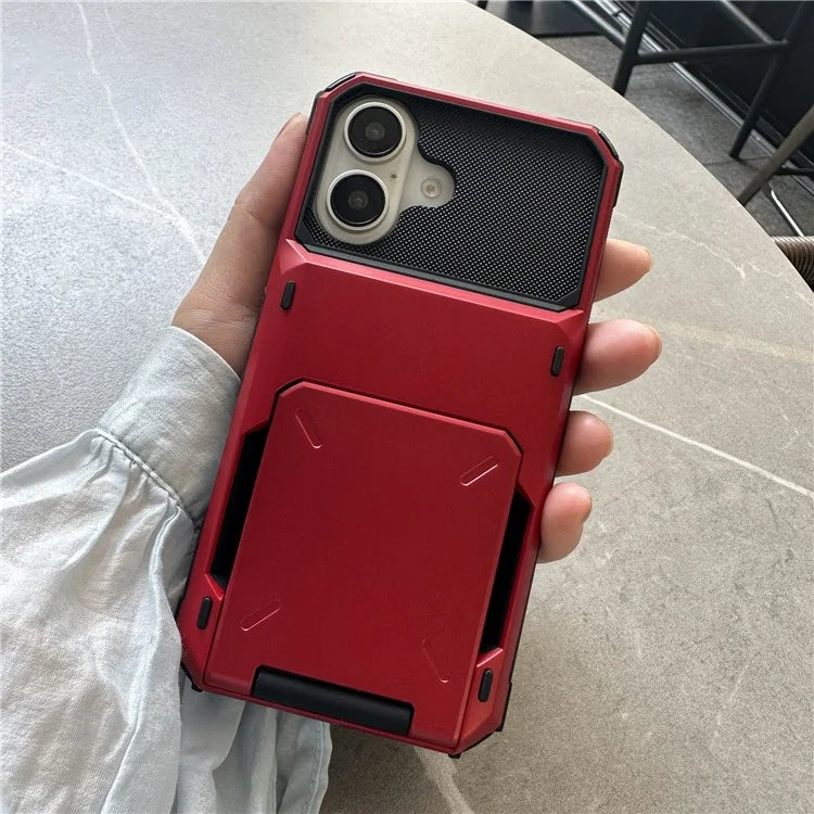 For iPhone 16 Plus Case PC+TPU Dual Layer Back Phone Cover with Card Holder