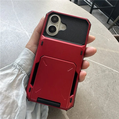 For iPhone 16 Plus Case PC+TPU Dual Layer Back Phone Cover with Card Holder