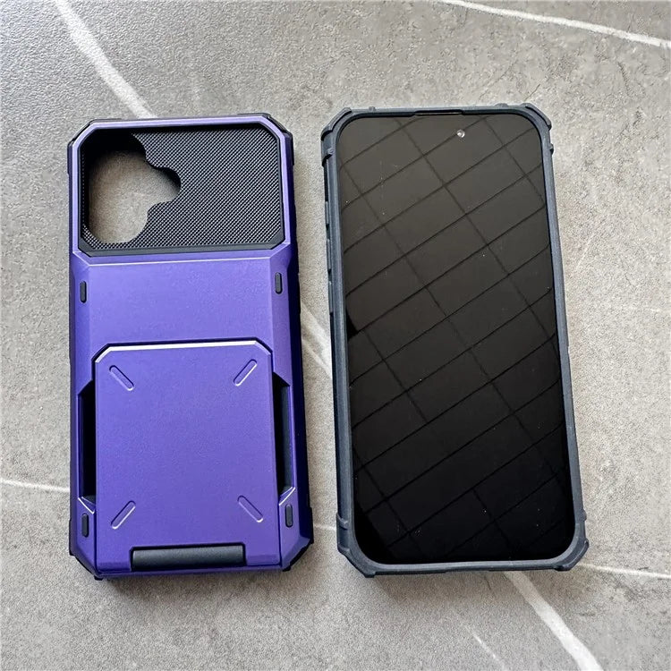 For iPhone 16 Plus Case PC+TPU Dual Layer Back Phone Cover with Card Holder