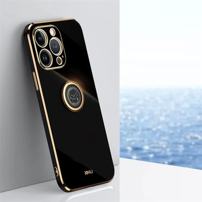 XINLI For iPhone 16 Pro Case Ring Kickstand Electroplating TPU Phone Cover