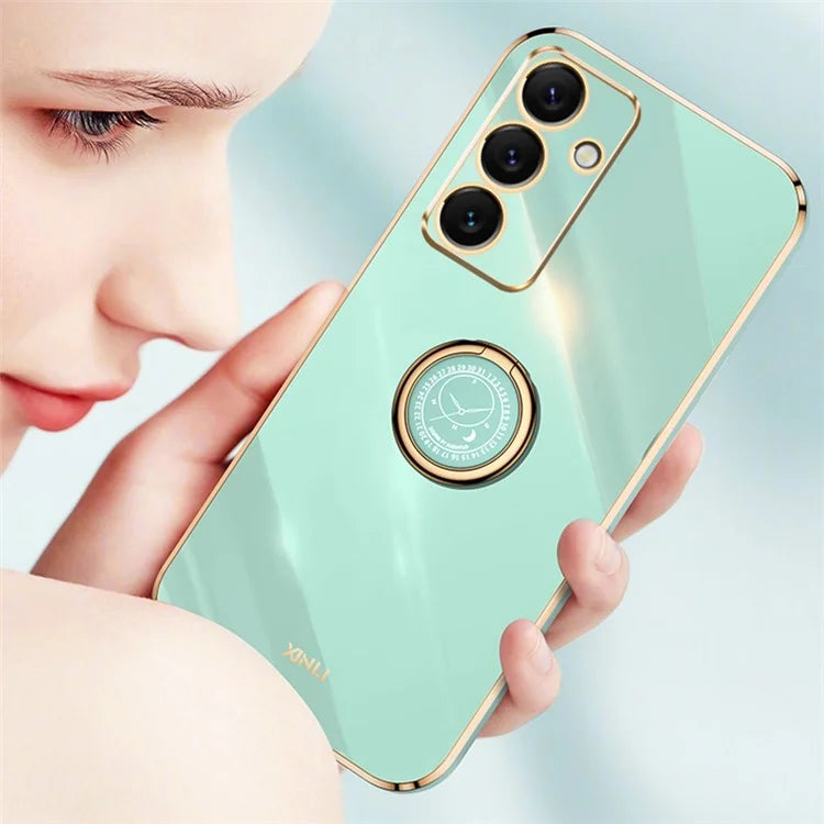 XINLI For Samsung Galaxy S24 FE Case Ring Kickstand Electroplating TPU Phone Cover