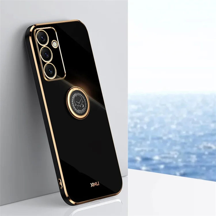 XINLI For Samsung Galaxy S24 FE Case Ring Kickstand Electroplating TPU Phone Cover