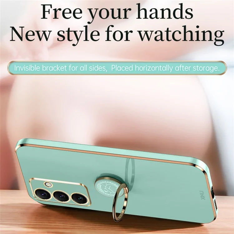 XINLI For Samsung Galaxy S24 FE Case Ring Kickstand Electroplating TPU Phone Cover