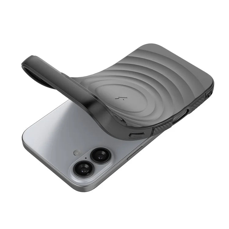 For iPhone 16 Magnetic Case PC Kickstand Ripple Texture TPU Phone Cover