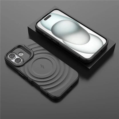 For iPhone 16 Magnetic Case PC Kickstand Ripple Texture TPU Phone Cover