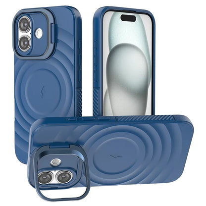 For iPhone 16 Magnetic Case PC Kickstand Ripple Texture TPU Phone Cover