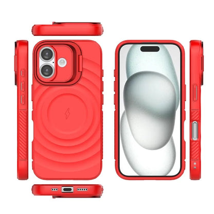 For iPhone 16 Magnetic Case PC Kickstand Ripple Texture TPU Phone Cover