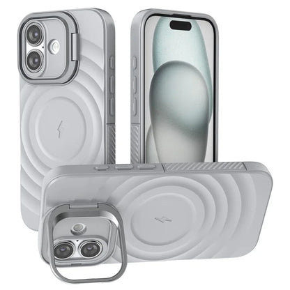 For iPhone 16 Magnetic Case PC Kickstand Ripple Texture TPU Phone Cover
