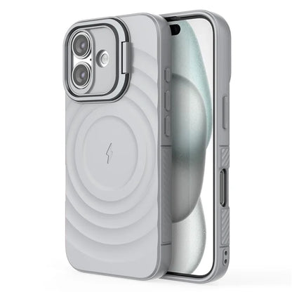 For iPhone 16 Magnetic Case PC Kickstand Ripple Texture TPU Phone Cover