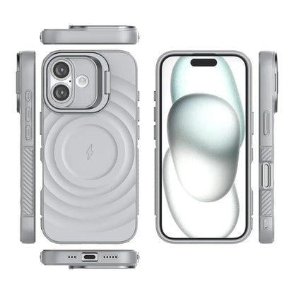 For iPhone 16 Magnetic Case PC Kickstand Ripple Texture TPU Phone Cover