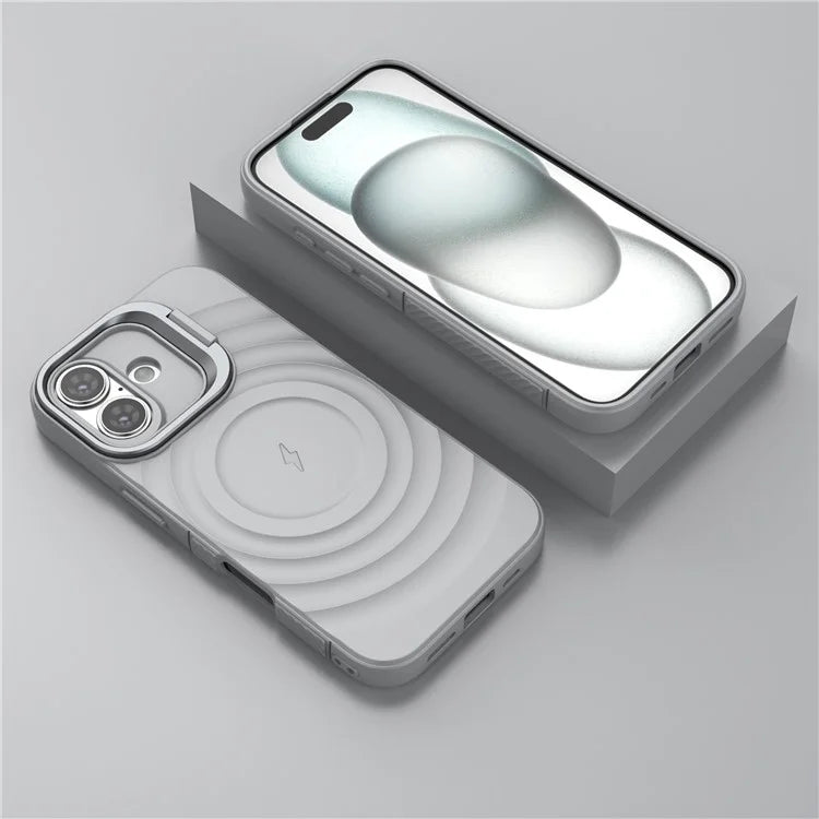 For iPhone 16 Magnetic Case PC Kickstand Ripple Texture TPU Phone Cover