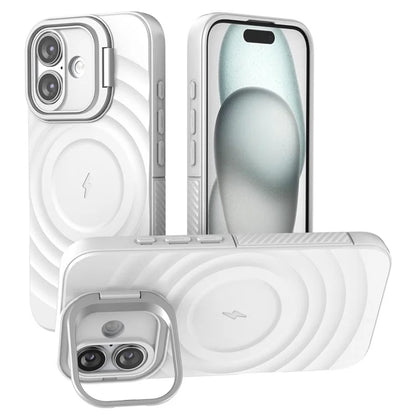 For iPhone 16 Magnetic Case PC Kickstand Ripple Texture TPU Phone Cover
