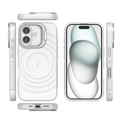 For iPhone 16 Magnetic Case PC Kickstand Ripple Texture TPU Phone Cover