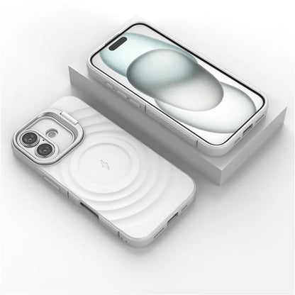 For iPhone 16 Magnetic Case PC Kickstand Ripple Texture TPU Phone Cover