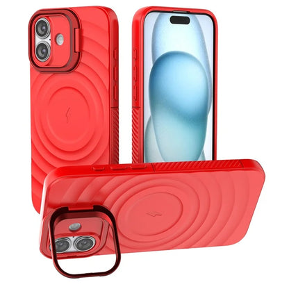 For iPhone 16 Plus Magnetic Case PC Kickstand Ripple Texture TPU Phone Cover