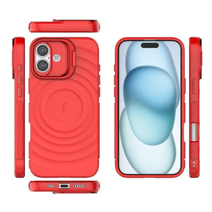 For iPhone 16 Plus Magnetic Case PC Kickstand Ripple Texture TPU Phone Cover