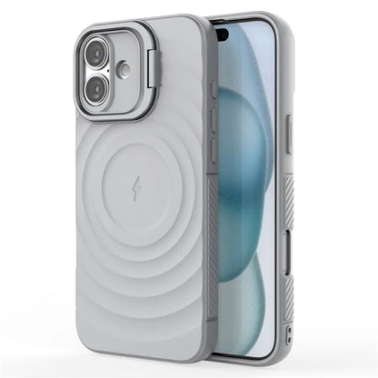 For iPhone 16 Plus Magnetic Case PC Kickstand Ripple Texture TPU Phone Cover