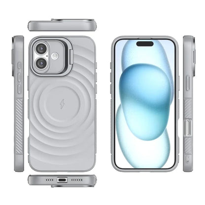 For iPhone 16 Plus Magnetic Case PC Kickstand Ripple Texture TPU Phone Cover