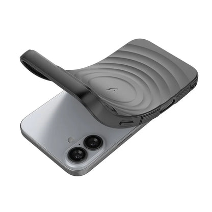 For iPhone 16 Plus Magnetic Case PC Kickstand Ripple Texture TPU Phone Cover