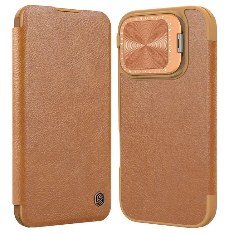 NILLKIN Qin Prop Series for iPhone 16 Pro Max Leather Case Lens Kickstand Phone Cover