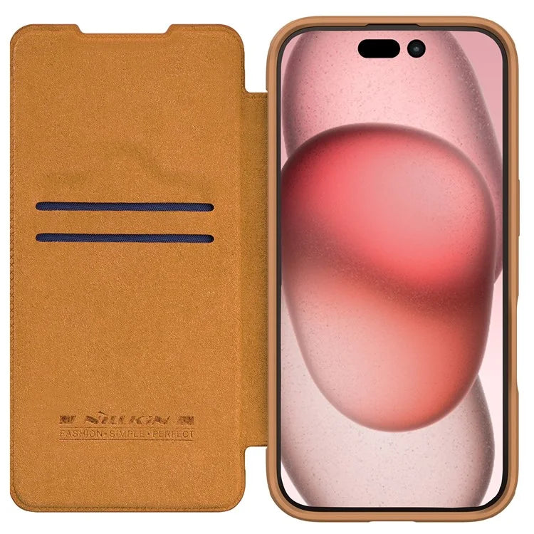 NILLKIN Qin Prop Series for iPhone 16 Pro Max Leather Case Lens Kickstand Phone Cover
