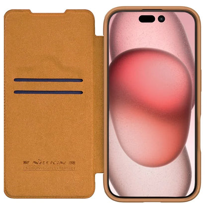 NILLKIN Qin Prop Series for iPhone 16 Pro Max Leather Case Lens Kickstand Phone Cover