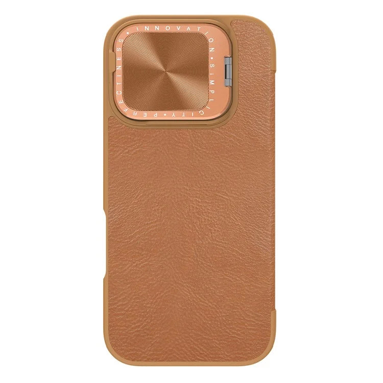 NILLKIN Qin Prop Series for iPhone 16 Pro Max Leather Case Lens Kickstand Phone Cover
